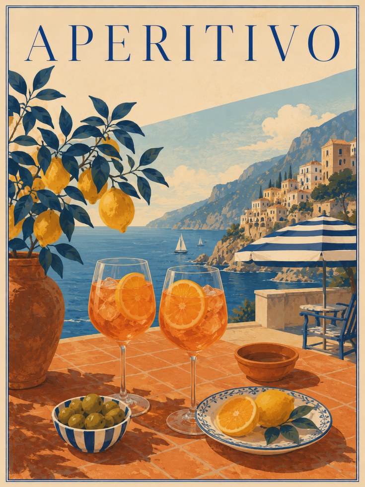 Aperitivo Travel Poster: Italian Coast Vintage Art (Kitchen & Dining) - artwork on paper