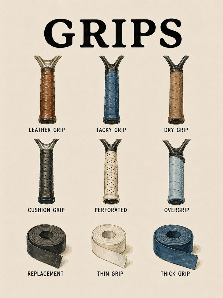Tennis Racket Grips Wall Art: Vintage Sports Illustration - artwork on paper