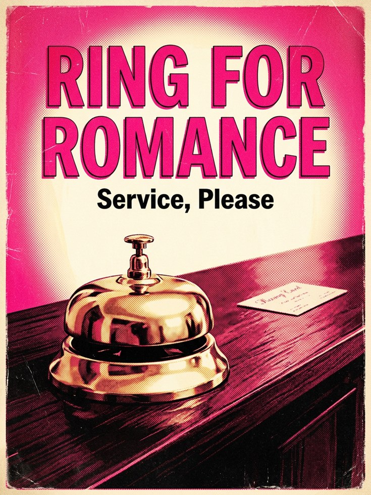 Ring for Romance Retro Poster: Vintage Pink Service Bell Art - artwork on paper