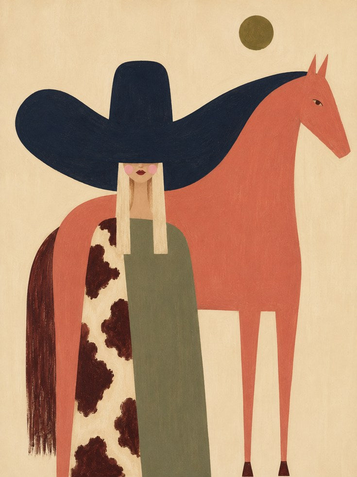 Western Cowboy Wall Art – Folk Art Horse Print - artwork on paper