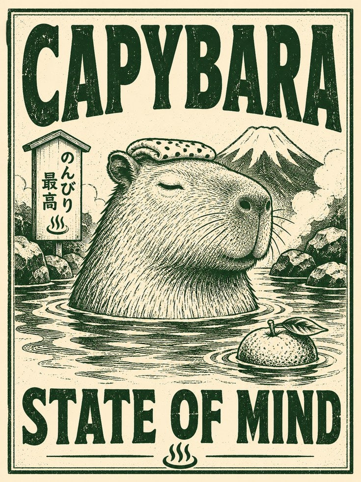 Capybara Onsen Print - artwork on paper