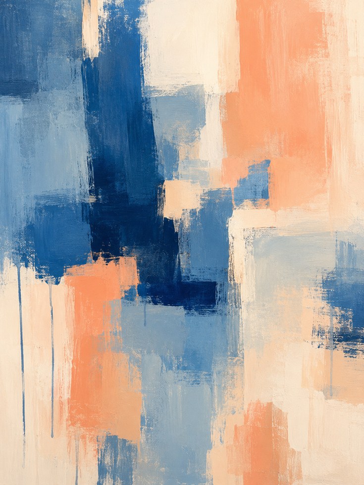 Blue and Orange Abstract Art – Modern Wall Decor - artwork on paper