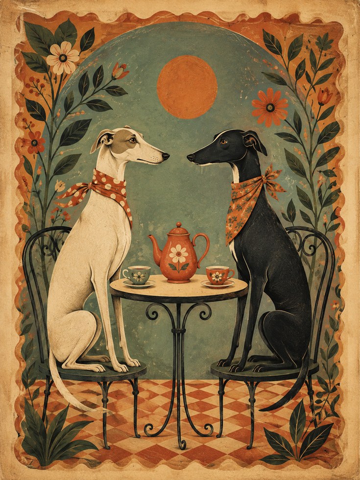 Greyhound Wall Art – Folk Art Dog Print - artwork on paper