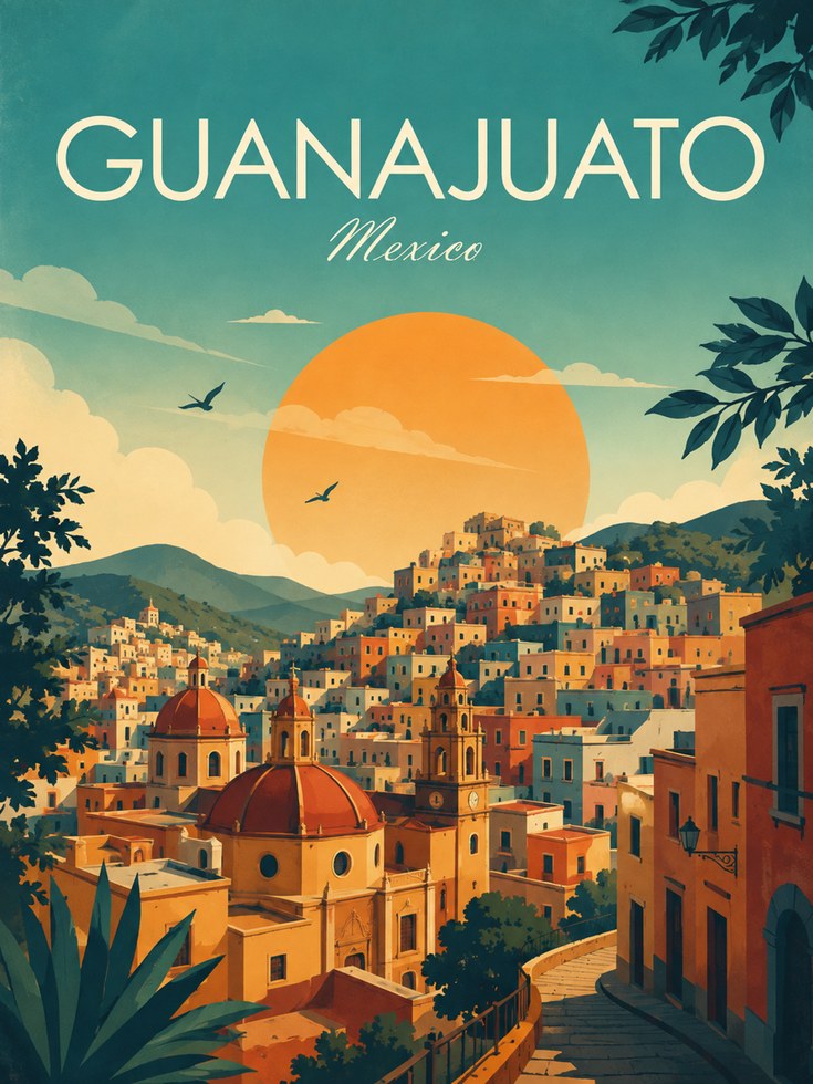 Guanajuato Travel Poster – Mexico Wall Art - artwork on paper