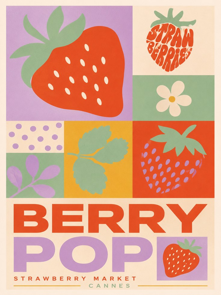 Strawberry Pop Art Print - artwork on paper