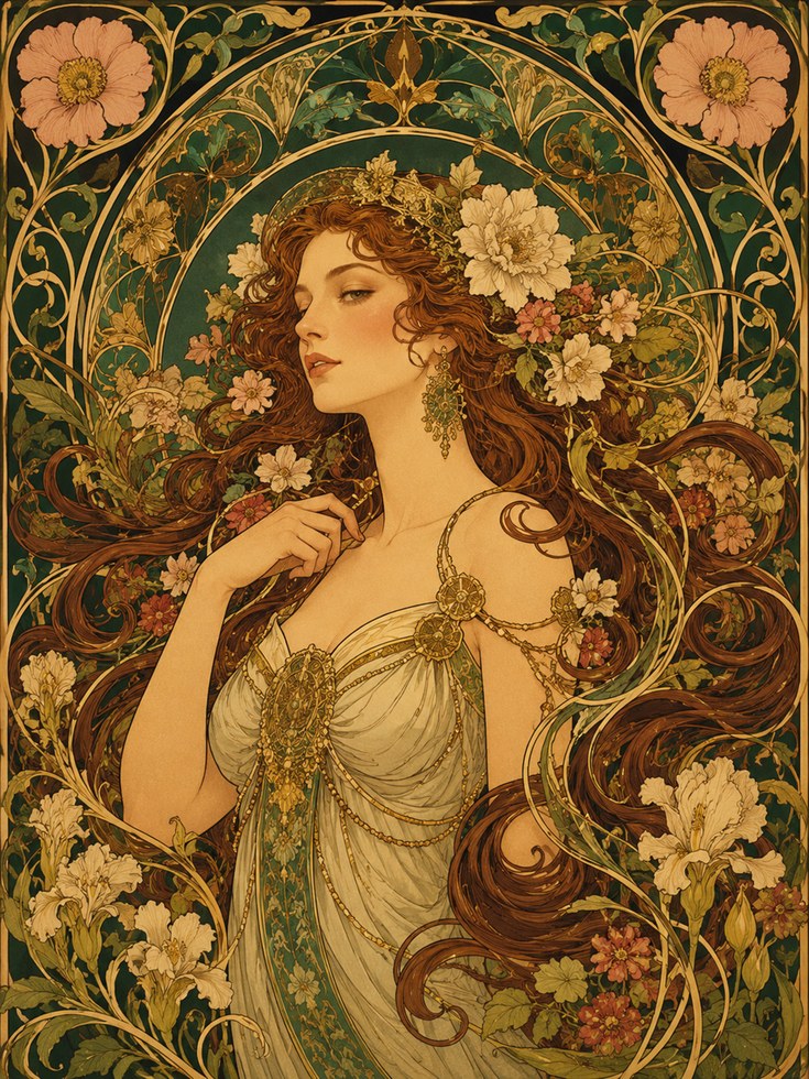Art Nouveau Woman Print - artwork on paper