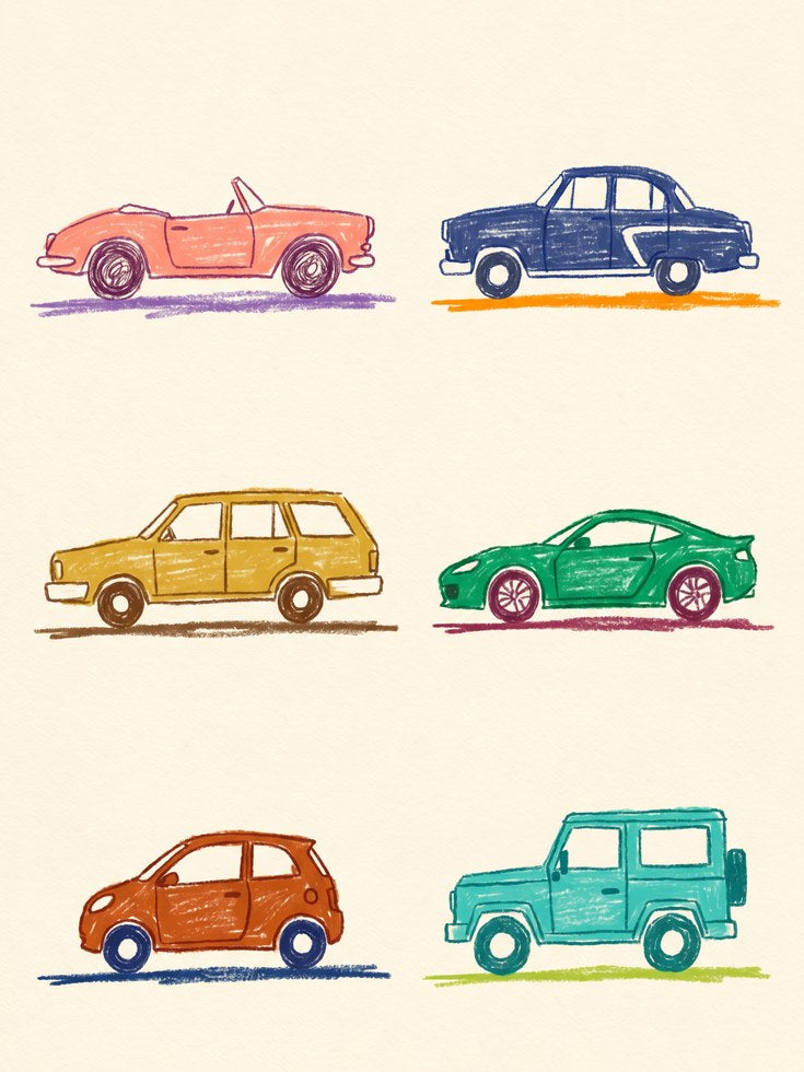 Kids Room Wall Art: Vintage Car Collection - artwork on paper