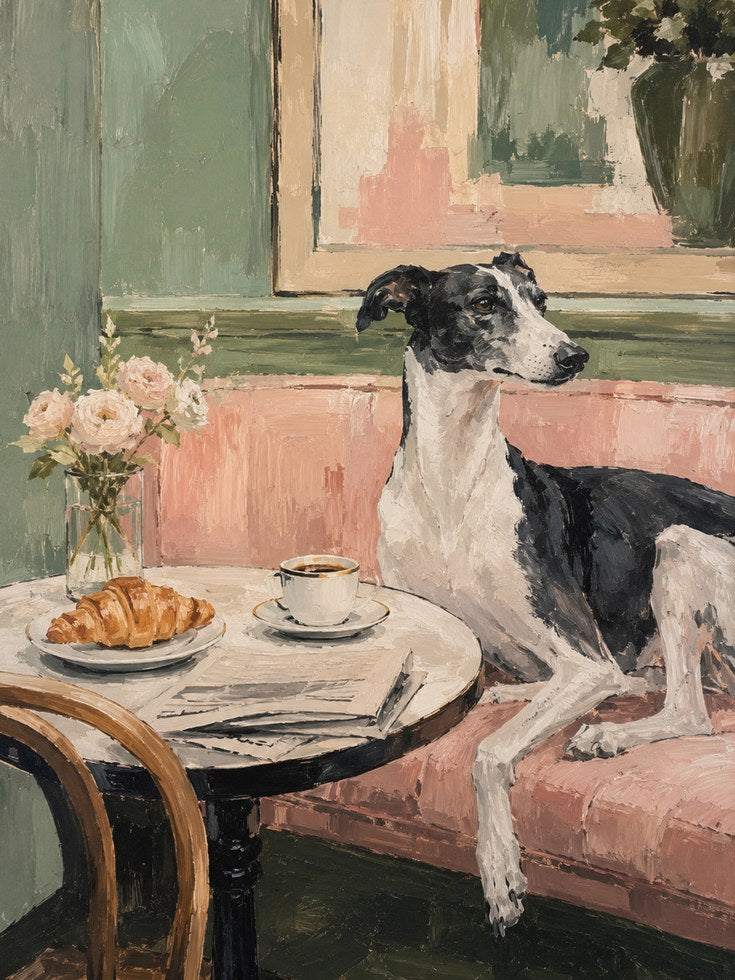 Dog Portrait Wall Art – Greyhound Painting Print - artwork on paper