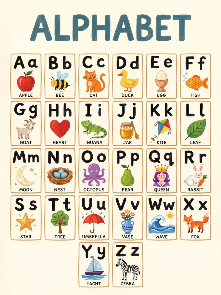 Alphabet Chart Print: Educational ABC Wall Art (Multiple Sizes) - artwork on paper
