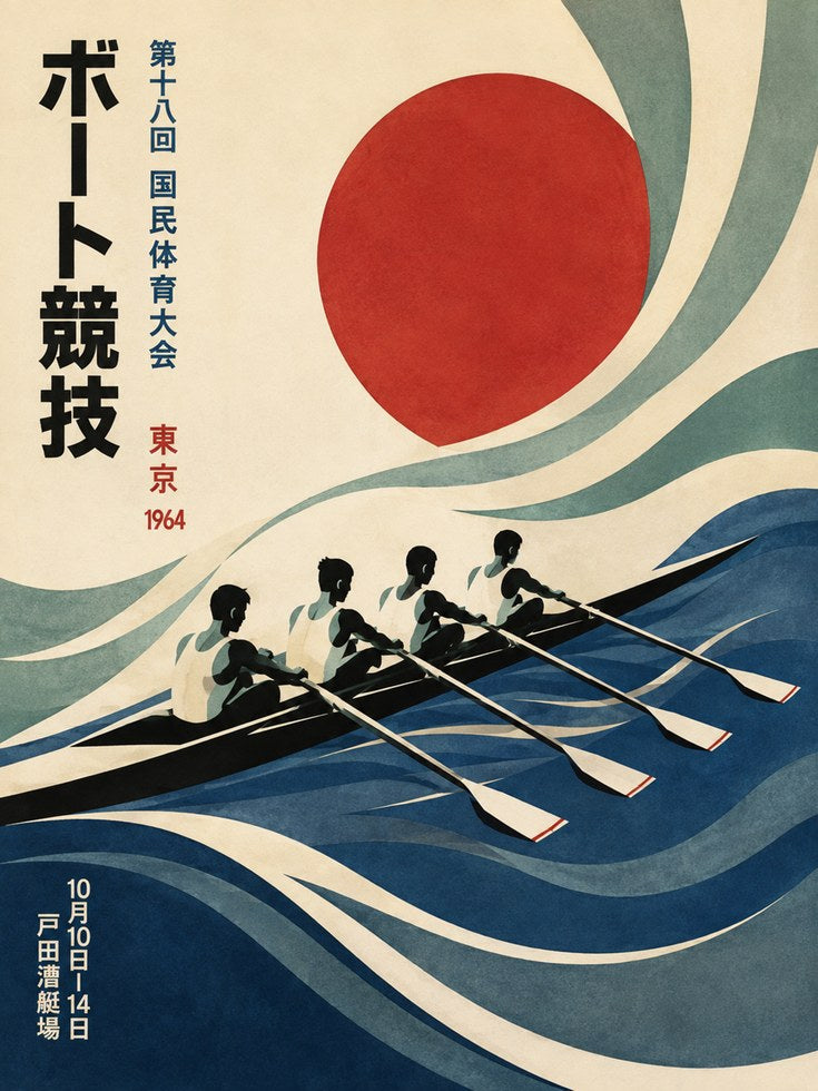 Rowing Wall Art – Vintage Japanese Sports Poster - artwork on paper