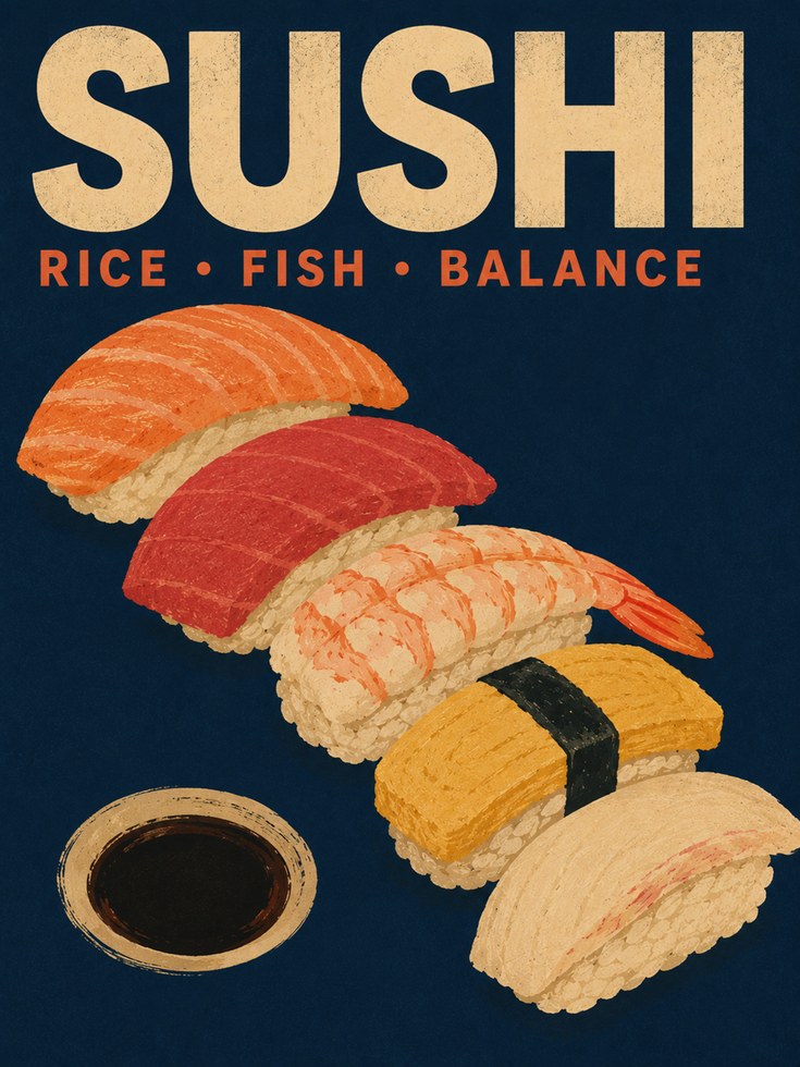 Sushi Kitchen Wall Art – Japanese Food Print - artwork on paper