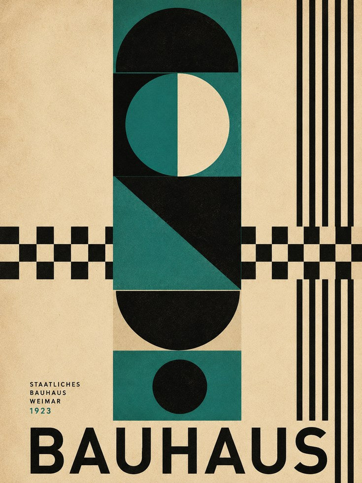 Bauhaus Geometric Art Print: Teal and Black Modernist Design - artwork on paper