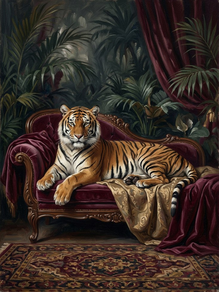 Tiger Portrait Art Print — Ornate Velvet Sofa - artwork on paper