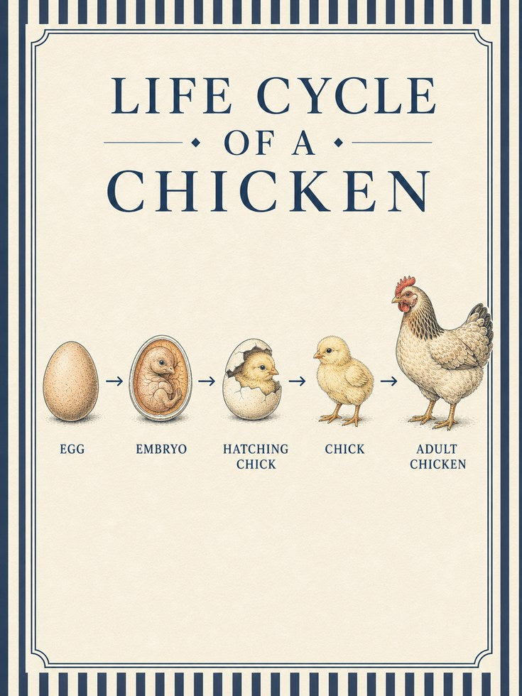 Life Cycle of a Chicken Art Print: Vintage Educational Poster - artwork on paper