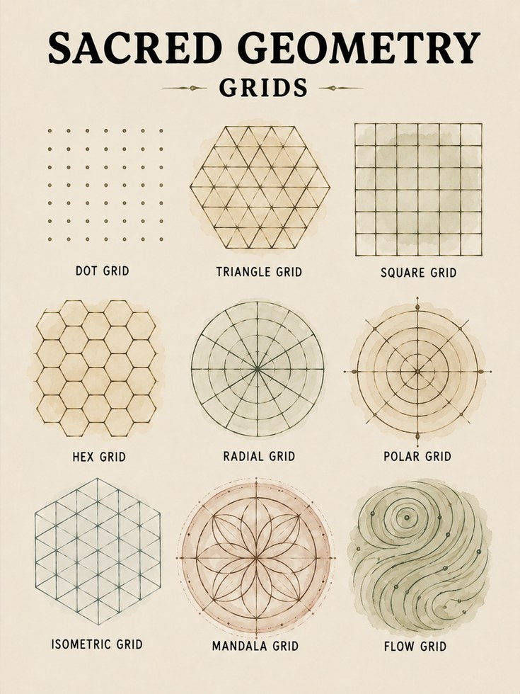 Sacred Geometry Print — Educational Grid Chart - artwork on paper