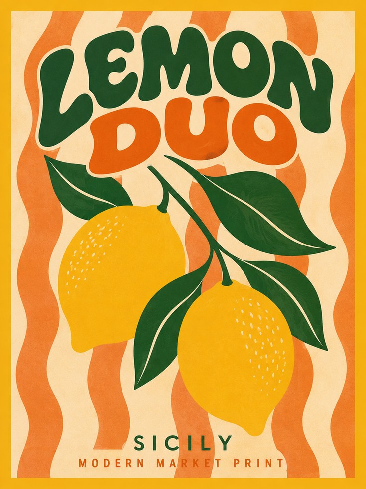 Retro Lemon Wall Art - artwork on paper