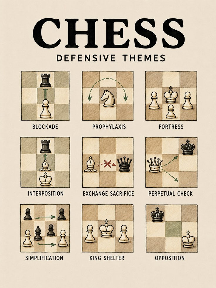 Chess Defensive Themes Poster: Educational Strategy Guide - artwork on paper