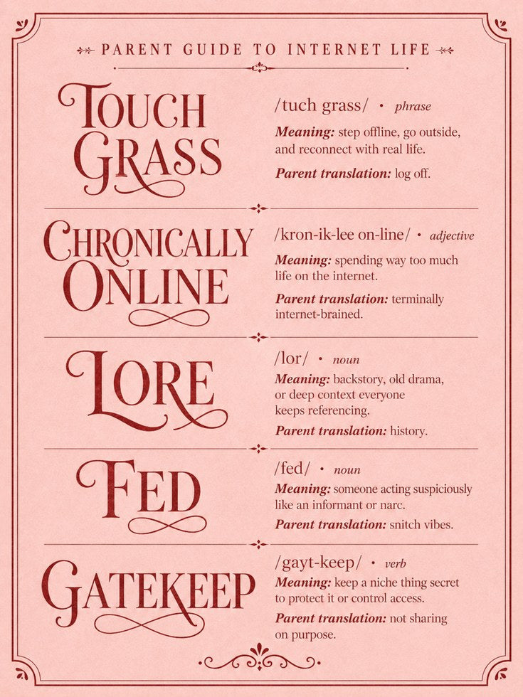Internet Slang Dictionary Poster: Vintage Pink Typography Print - artwork on paper