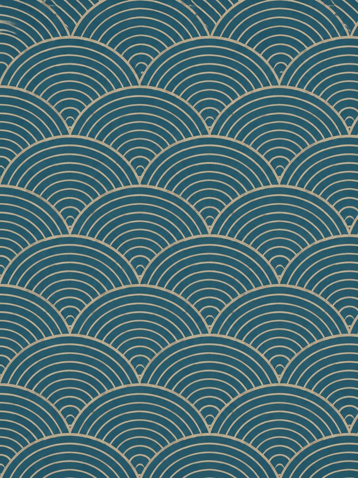 Teal and Gold Japanese Wave Print - artwork on paper