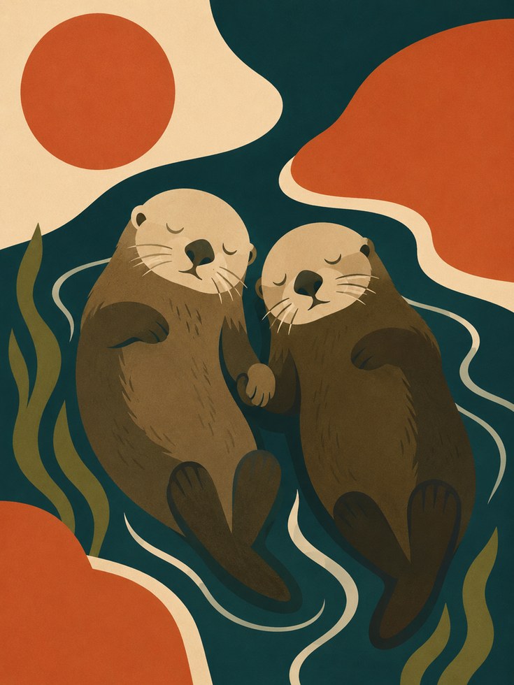 Otter Art Print — Retro Mid-Century Style - artwork on paper