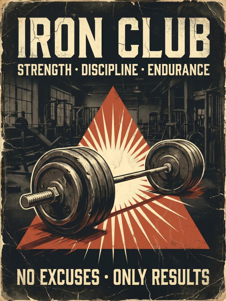 Vintage Gym Poster Print — Retro Iron Club Barbell - artwork on paper