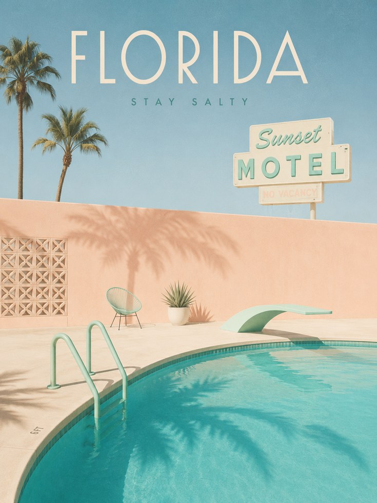 Florida Travel Poster – Vintage Beach Print - artwork on paper