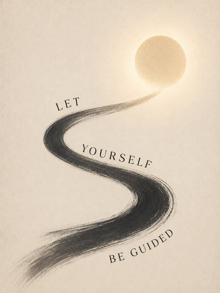 Winding Path Journey Print: Minimalist Beige and Black Wall Art - artwork on paper