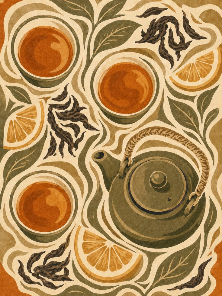 Art Nouveau Tea Pot Print: Vintage Orange and Green Design - artwork on paper