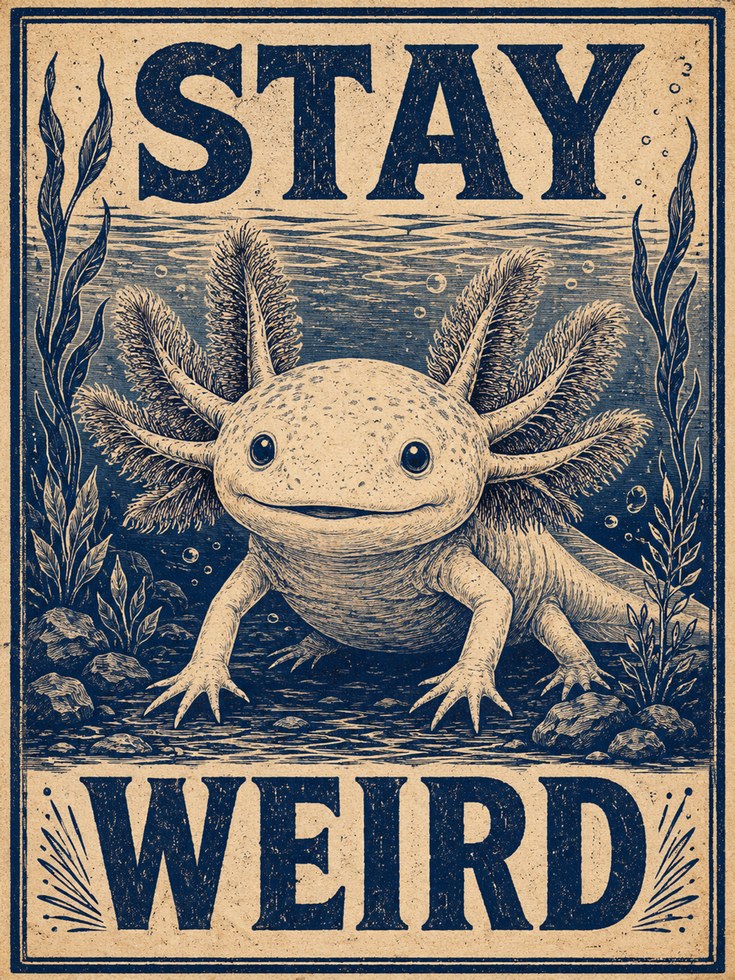 Stay Weird Axolotl Print - artwork on paper