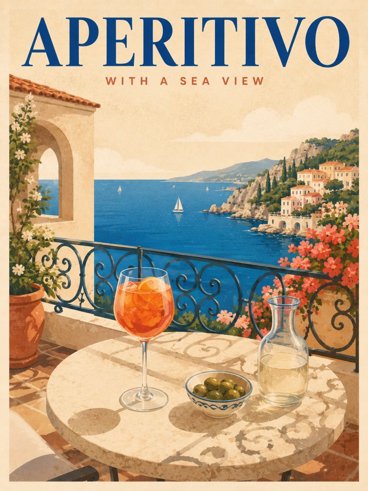 Aperitivo Wall Art – Italian Coastal Print - artwork on paper