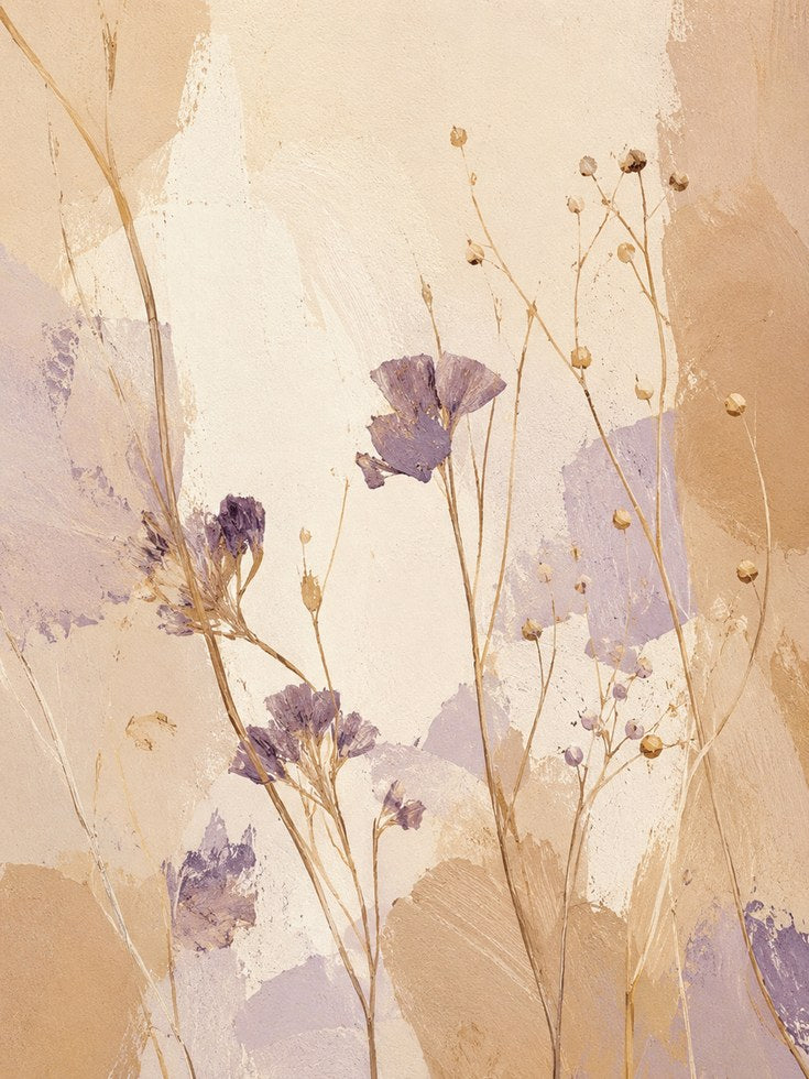 Pressed Wildflower Art Print: Soft Lavender and Beige Botanical - artwork on paper