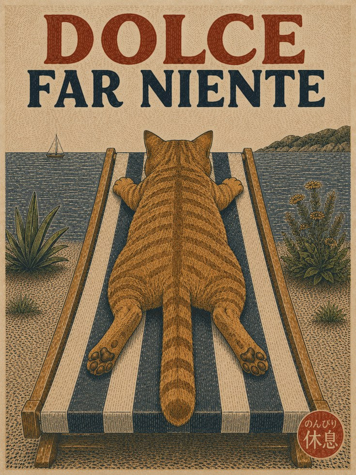Cat Beach Wall Art – Dolce Far Niente Print - artwork on paper