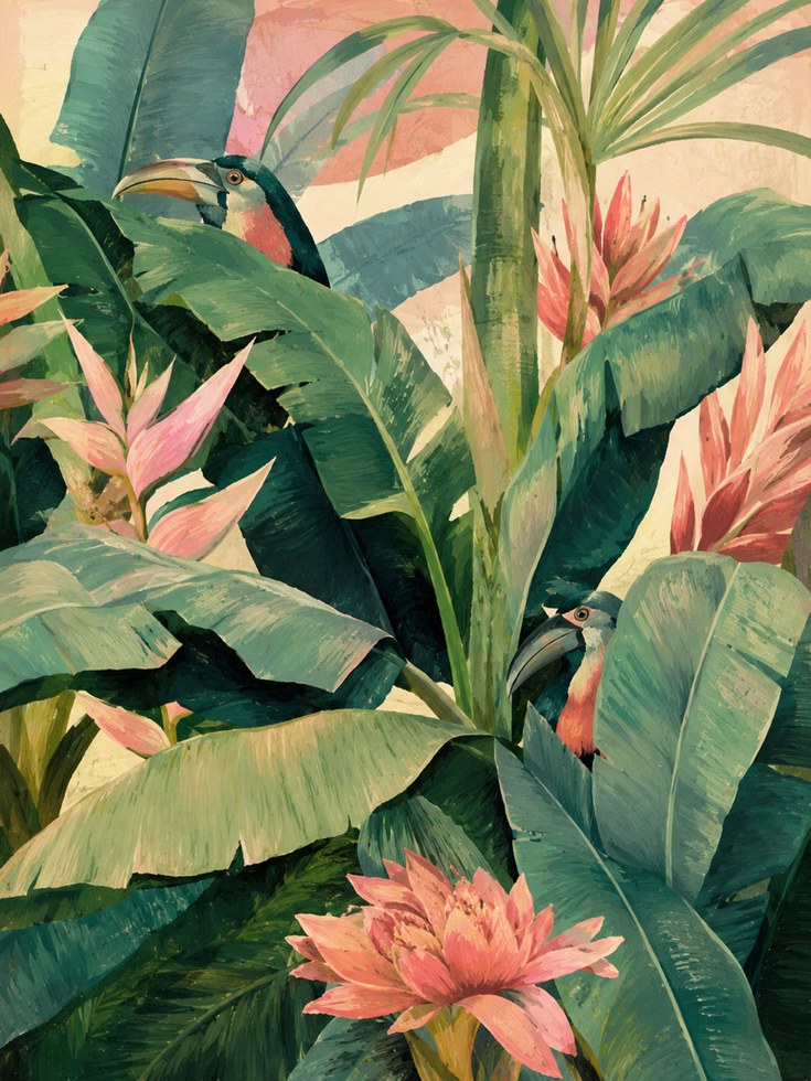 Tropical Bird Wall Art – Botanical Print - artwork on paper