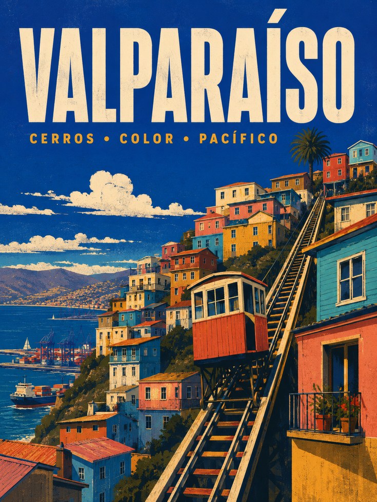 Valparaiso Travel Poster – Chile Wall Art - artwork on paper