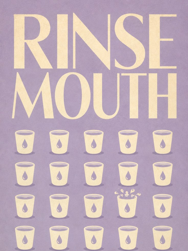 Rinse Mouth Bathroom Art Print: Lavender & Cream Retro Typography - artwork on paper