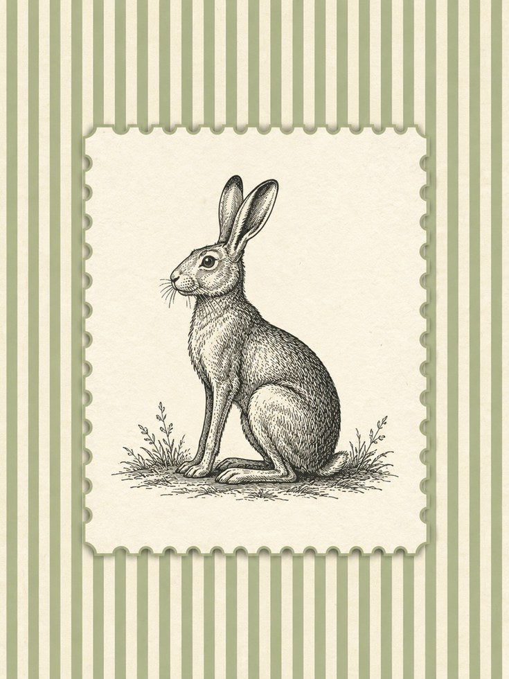 Vintage Rabbit Print – Hare Illustration Wall Art - artwork on paper