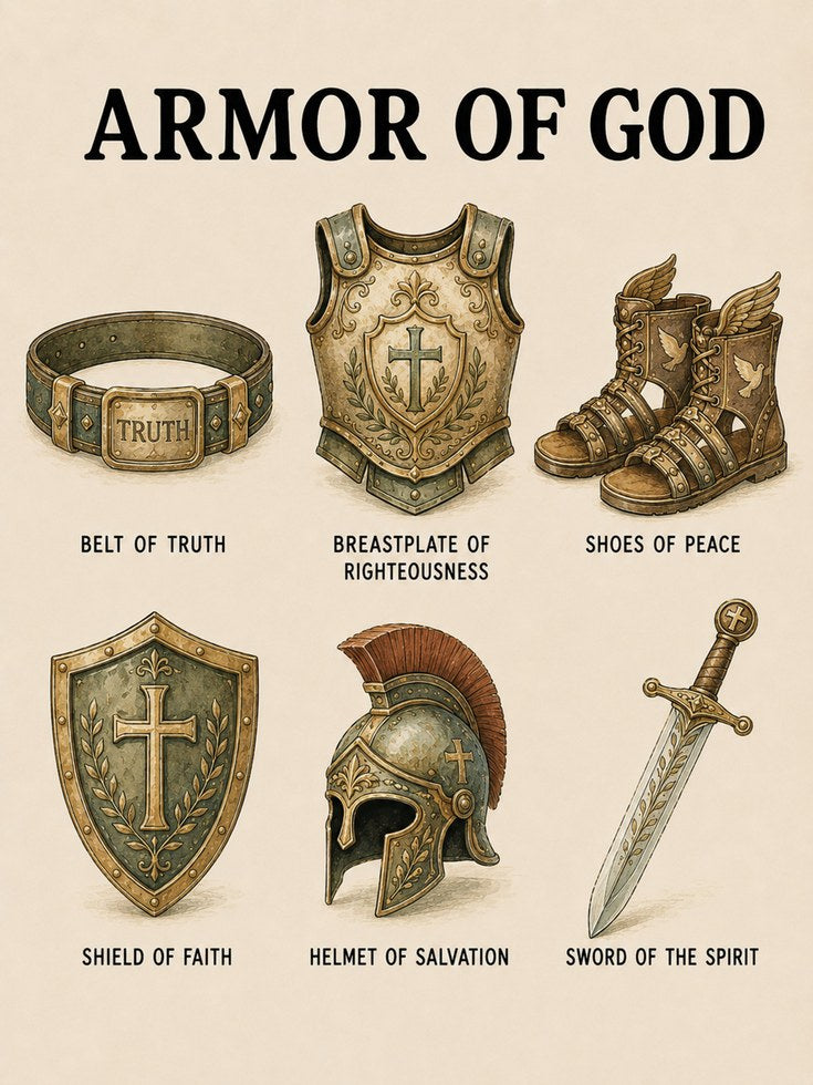 Armor of God Print: Christian Scripture Art in Gold and Bronze - artwork on paper