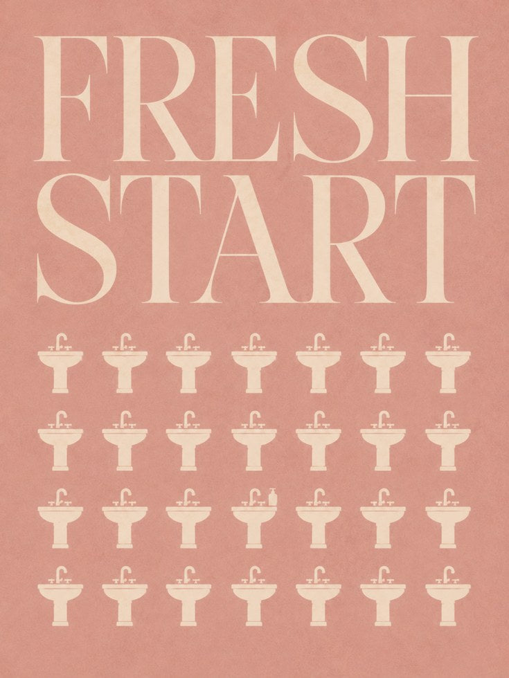 Fresh Start Bathroom Typography Print: Pink Minimalist Wall Art - artwork on paper