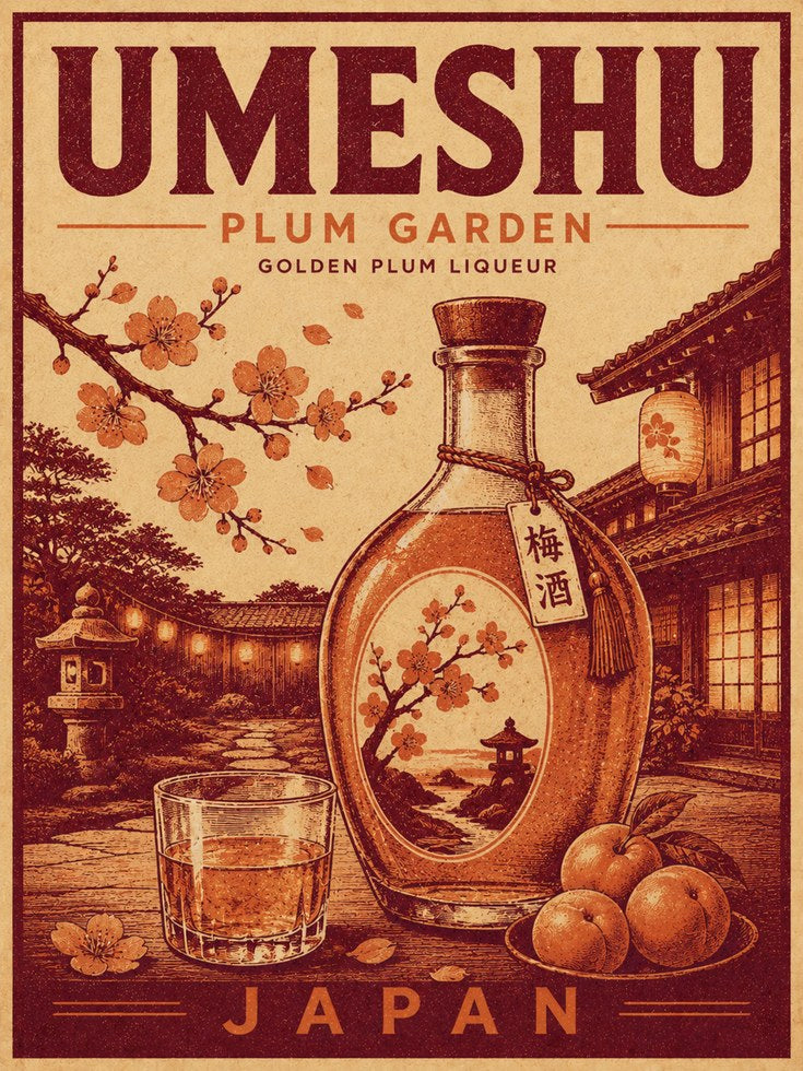 Vintage Japanese Umeshu Poster - artwork on paper
