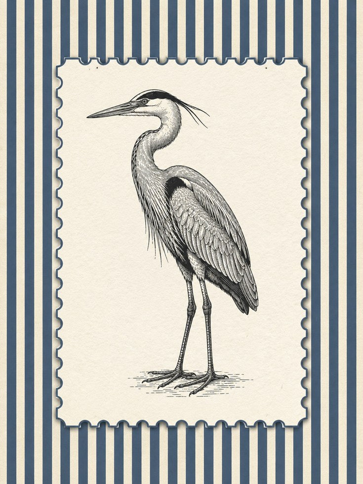 Heron Wall Art – Vintage Bird Print - artwork on paper