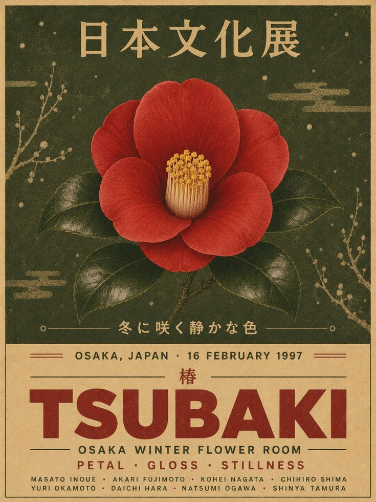 Japanese Camellia Poster: Vintage Botanical Exhibition Print - artwork on paper