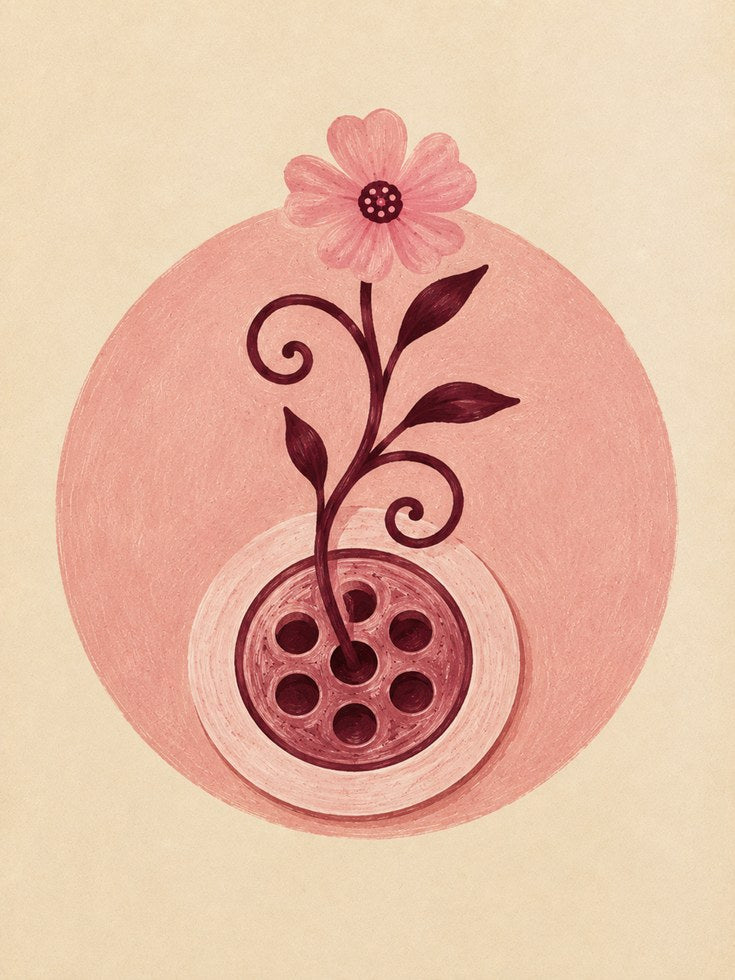 Folk Art Flower Print – Pink Botanical Wall Art - artwork on paper
