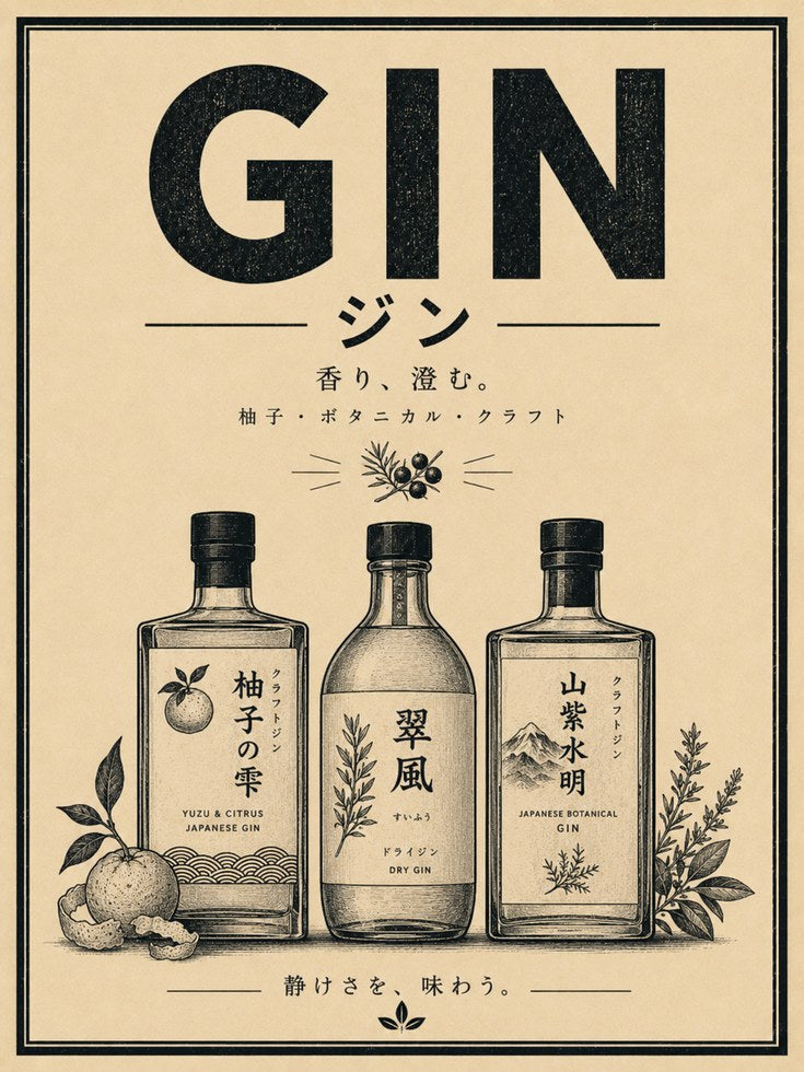 Japanese Gin Print: Retro Botanical Wall Art (A4 and Larger Sizes) - artwork on paper