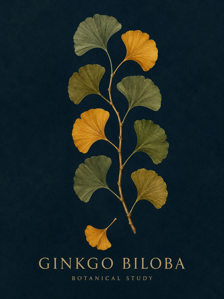 Ginkgo Botanical Print – Dark Botanical Wall Art - artwork on paper