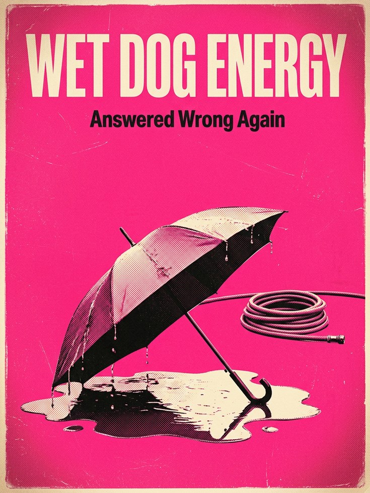Wet Dog Energy Retro Poster: Pink Pop Art Graphic Design - artwork on paper