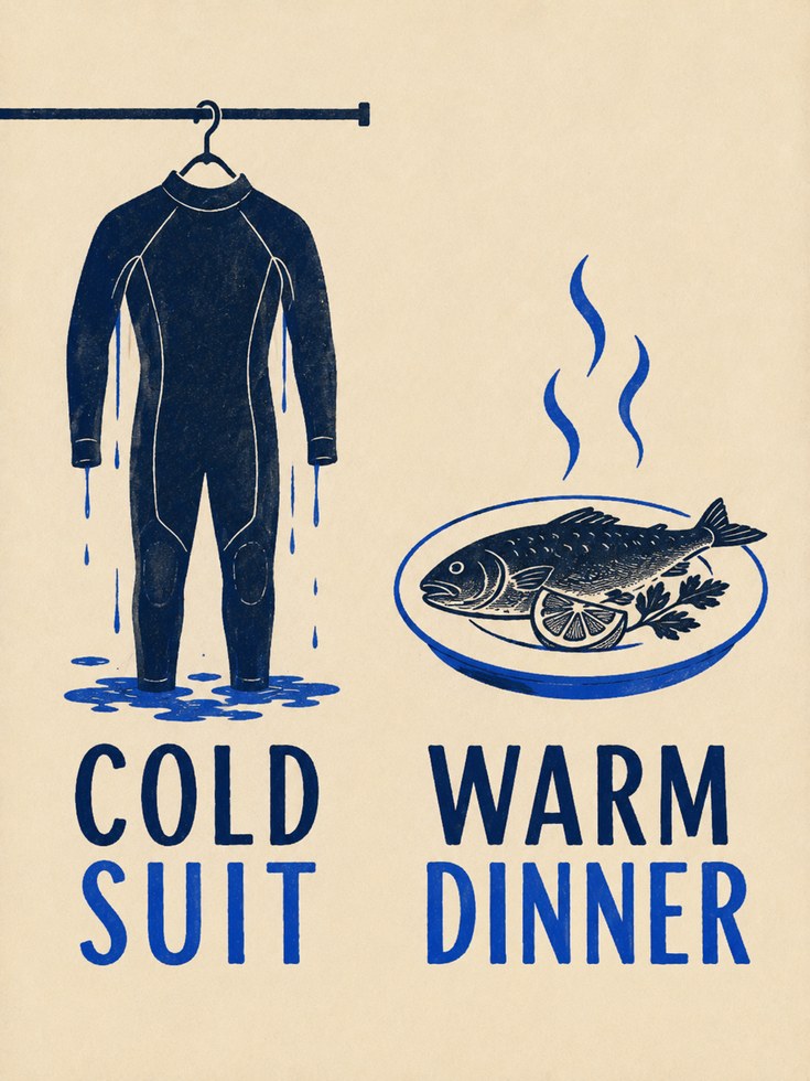 Kitchen Wall Art – Wetsuit and Fish Print - artwork on paper