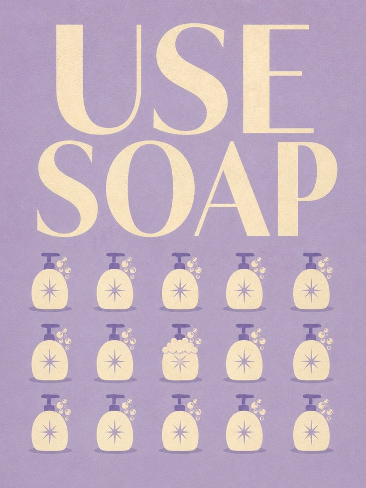 Bathroom Wall Art: Retro Use Soap Sign - artwork on paper