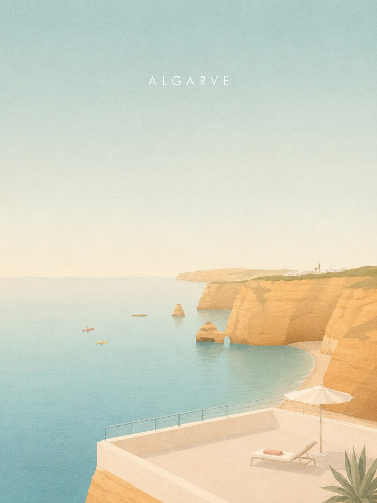 Algarve Travel Poster – Portugal Coastal Print - artwork on paper
