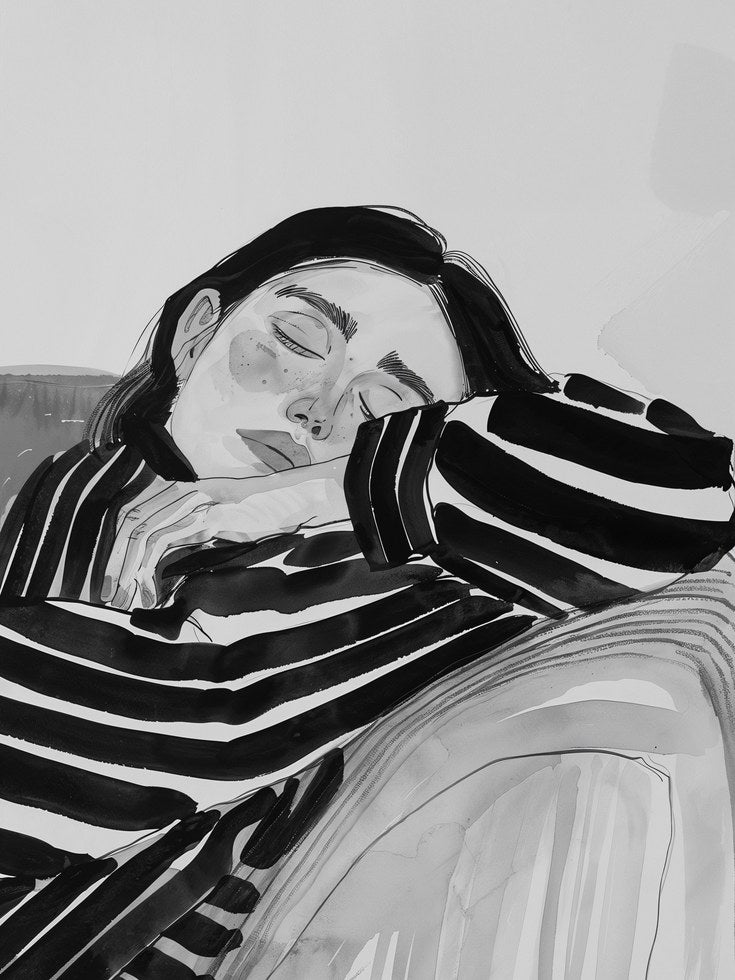 Resting Woman Print: Minimalist Black and White Art (Unframed) - artwork on paper