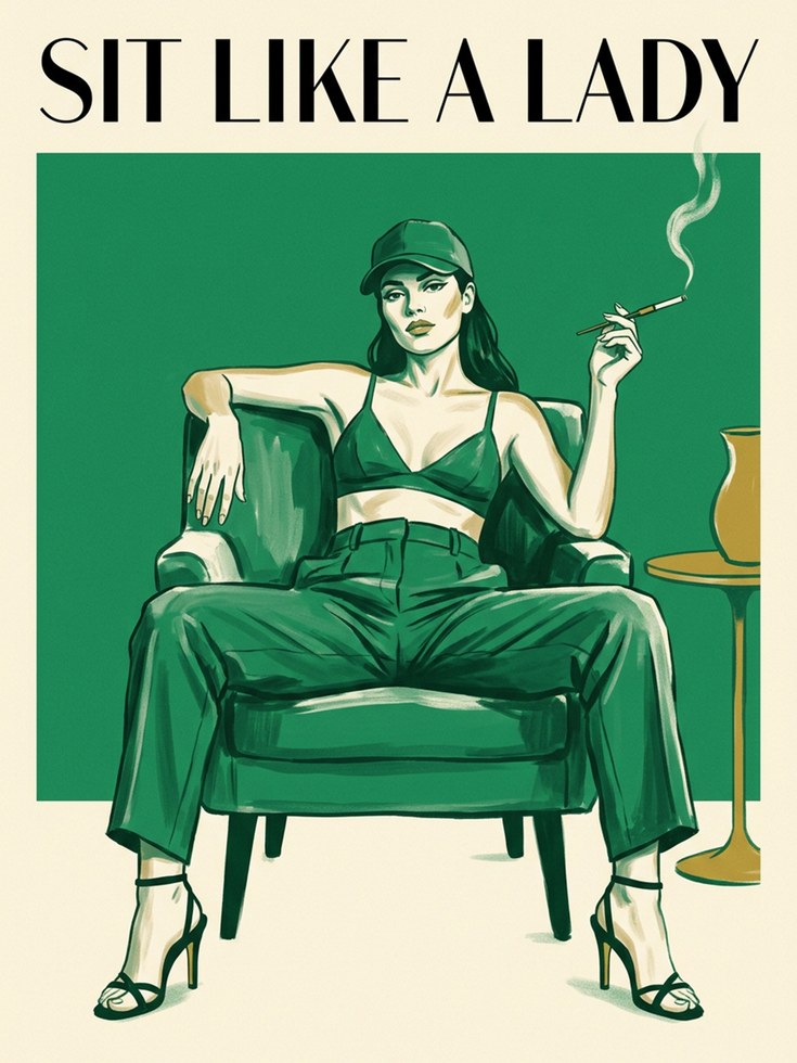 Sit Like A Lady Print: Feminist Retro Wall Art - artwork on paper